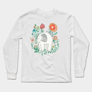 Elephant Among Flowers Long Sleeve T-Shirt